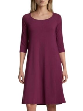 Eileen Fisher Jersey Shift Dress Size Medium Burgundy Scoop Neck Minimalist Chic